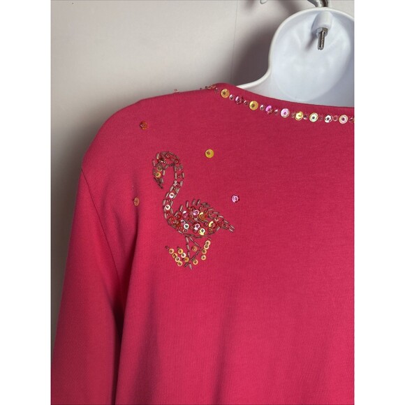 Quacker Factory Womens Shirt Large Pink Flamingo Colorful Fun Cruise Vacation - Picture 5 of 11